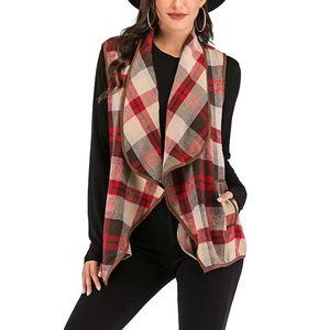 Anthropologie Plaid Open Front Vest - Red and Brown Large